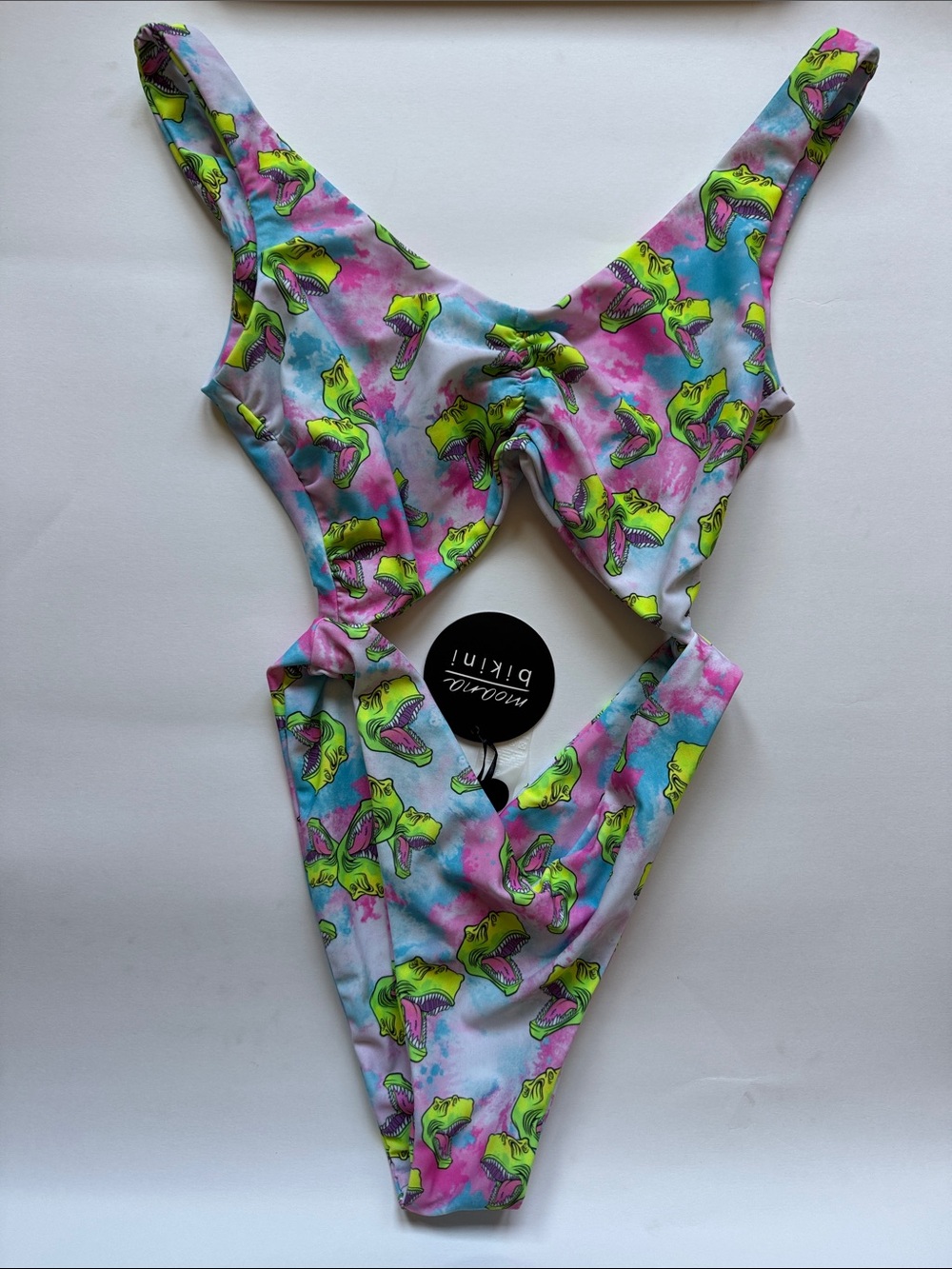 Moana Bikini One Piece Swimsuit Small NWT Dinosaur T-Rex Print High Cut